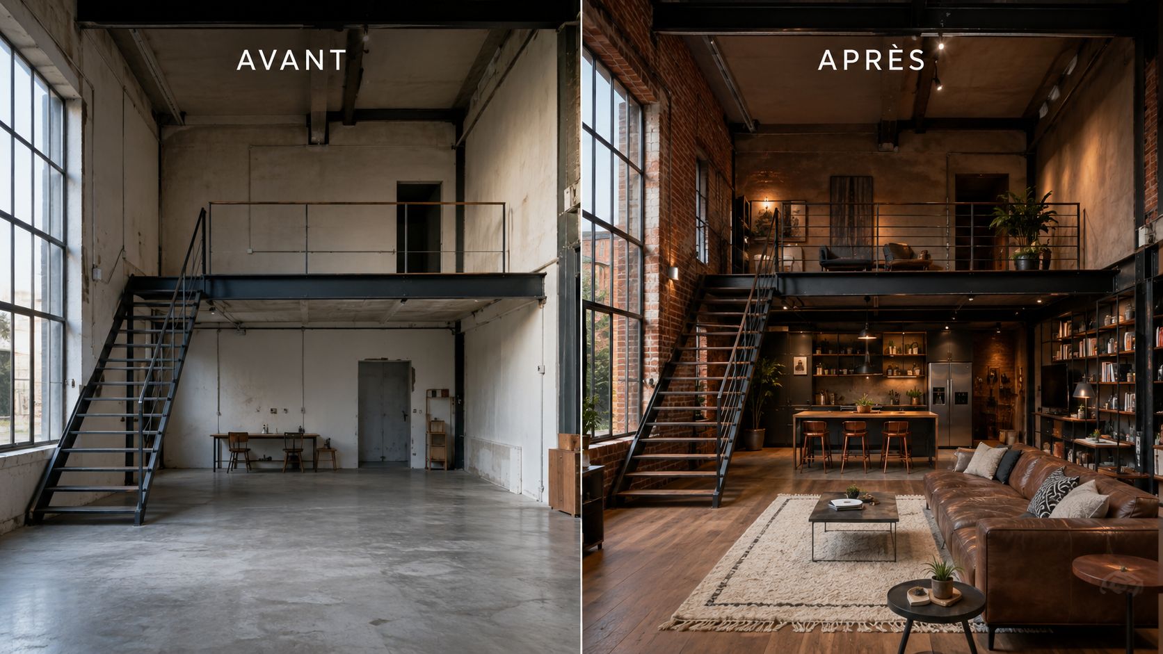 Loft industriel avant et après transformation